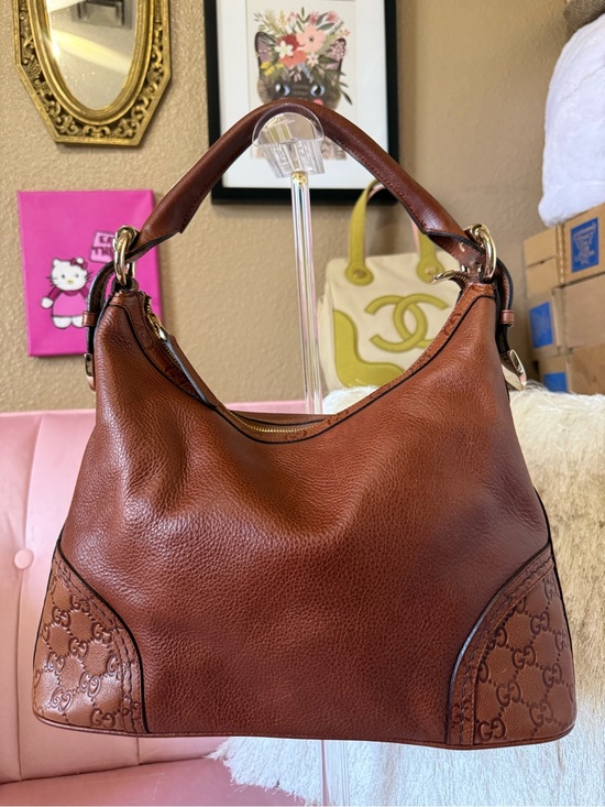 Gucci Handbags - 💯Auth! GUCCI Guccisimo Signoria Brown Leather Hobo Shoulder Bag w Gold Hardware